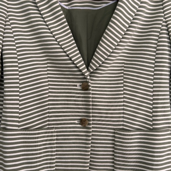 Talbots Aberdeen Knit Blazer Green and White Stripes 3/4 Sleeves, Size 4 - Picture 5 of 10